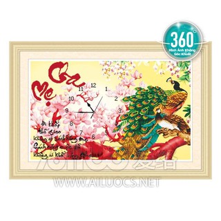 Tranh đính đá cha mẹ công ngọc lan đồng hồ 77335