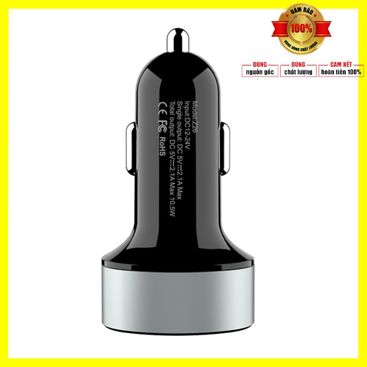 Tẩu sạc ô tô nhãn hiệu Hoco Z26 Cổng vào 12-24V, Cổng ra: 2 cổng DC5V-2.1A - Bảo hành 12 tháng