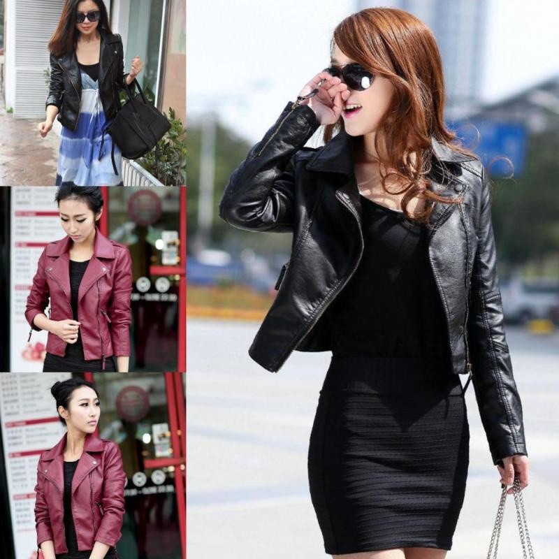 Áo khoác da phối khóa kéo cá tính cho nữ