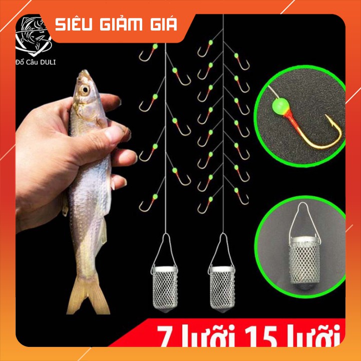 Bộ thẻo 7 lưỡi câu cá mương, hồ siêu nhạy có rọ sắt - Đồ câu Ngọc Hải