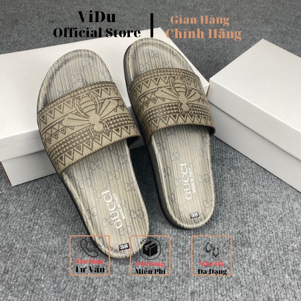 Dép nam quai ngang GUCCI ViDu 21154 mẫu mới họa tiết khắc laze hình con ong cực nét, đế phun đi êm chân