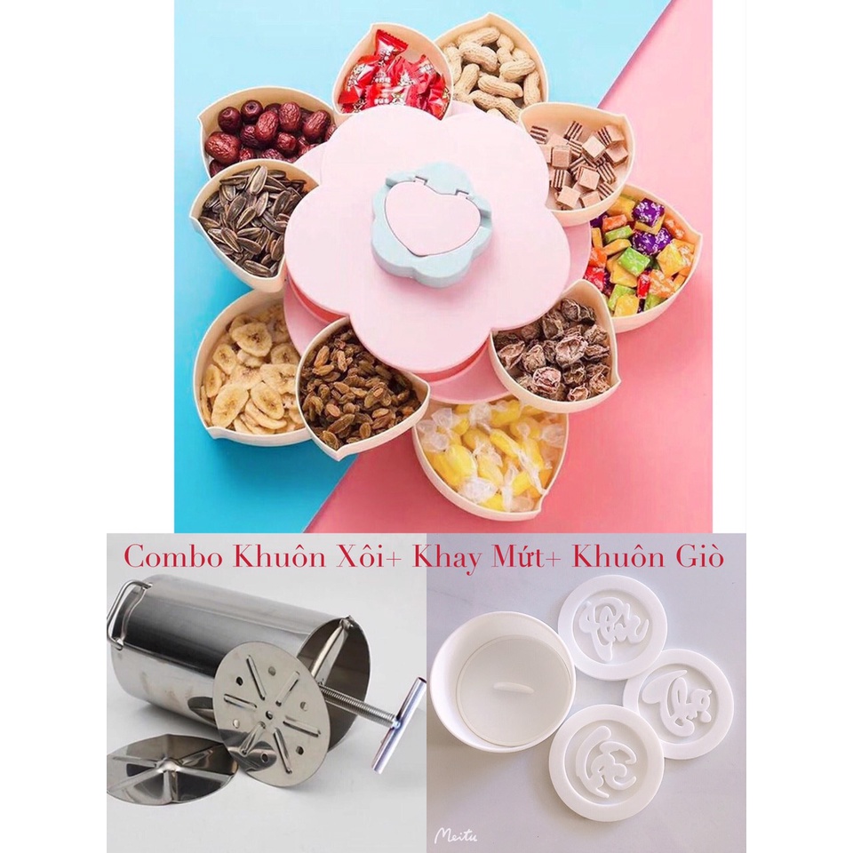 Combo Khay Đựng Mứt Tết 2 Tầng, Khuôn Làm Giò Thủ Khuôn Xôi Phúc Lộc Thọ