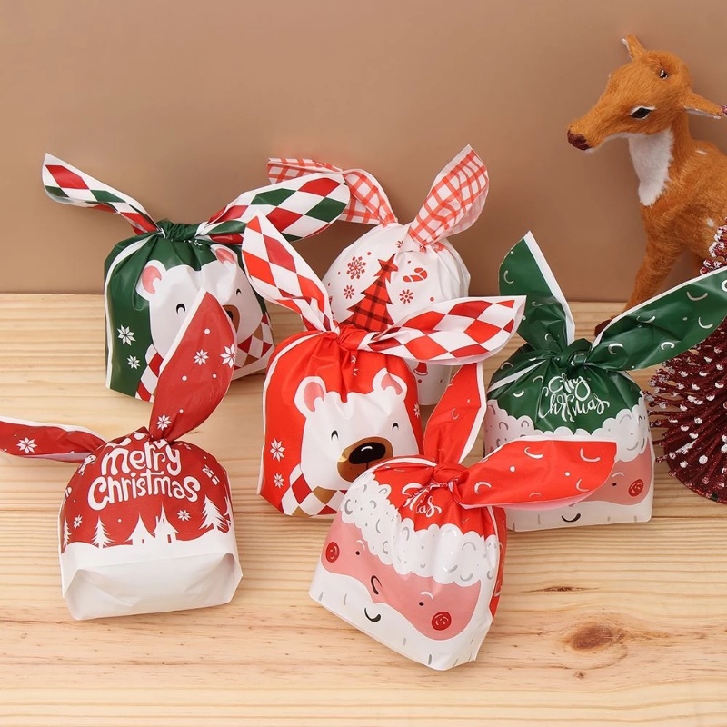 Set 50 Túi Đựng Bánh Kẹo Thiết Kế Tai Thỏ / Ông Già Noel / Người Tuyết Dễ Thương