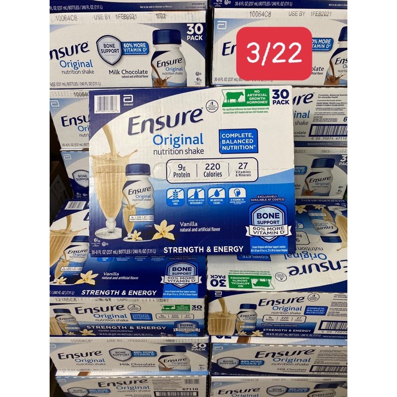 SỮA ENSURE MỸ ( NƯỚC ) VANILA 237 ML - THÙNG 30 CHAI