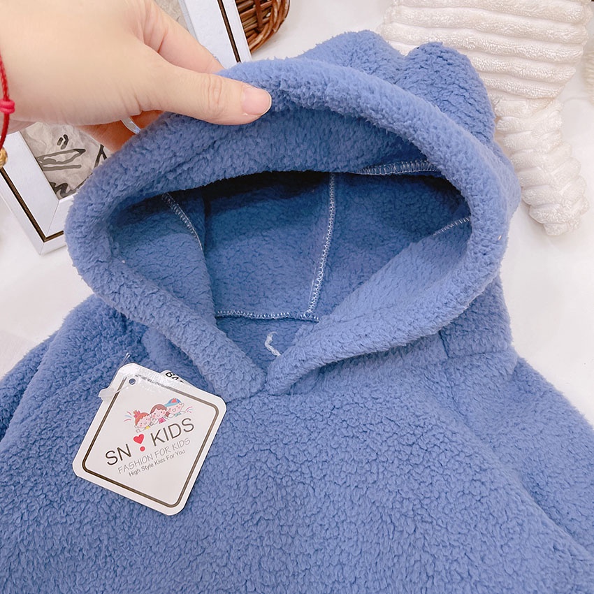 Bộ Quần Áo Dài Tay Lót Lông Cừu 2 Mặt Siêu Mềm Mại Có Mũ Cho Bé Từ 7-20kg Mã DT39