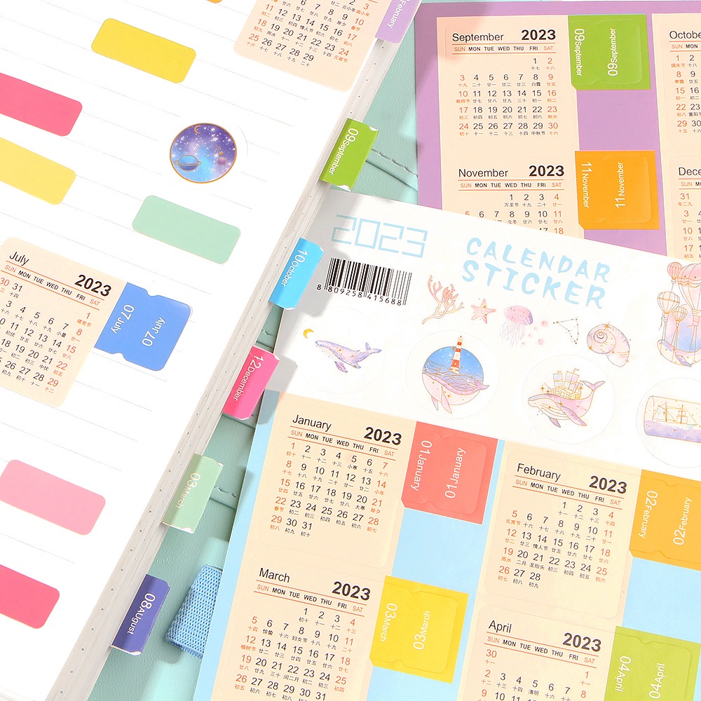 Set 2 Tờ Sticker Đánh Dấu Trang Sách Kế Hoạch Lịch Năm 2023