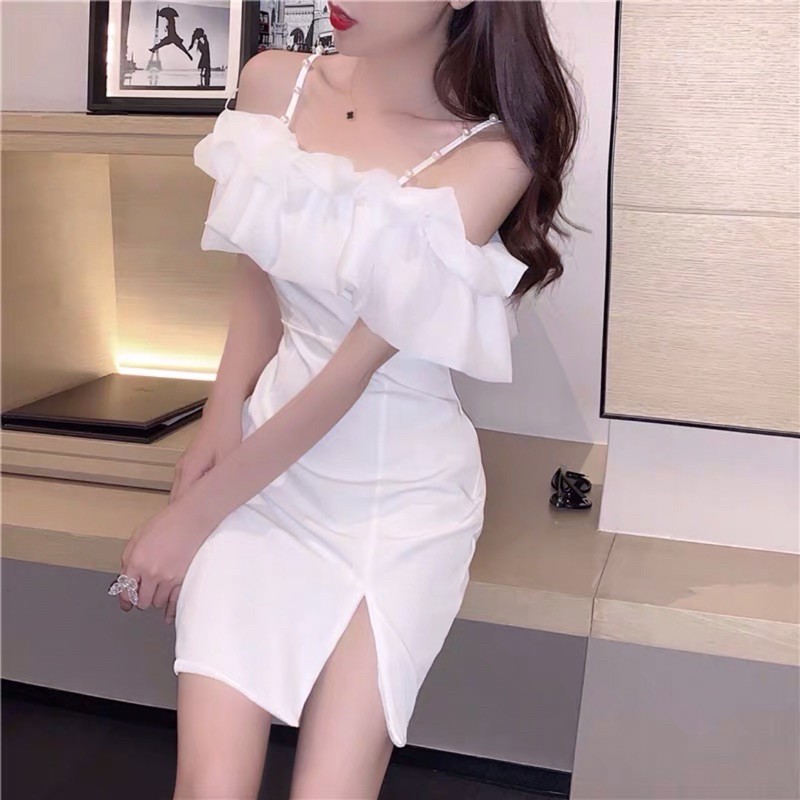 váy trễ vai nhún bèo hàng thiết kế 2021 | BigBuy360 - bigbuy360.vn