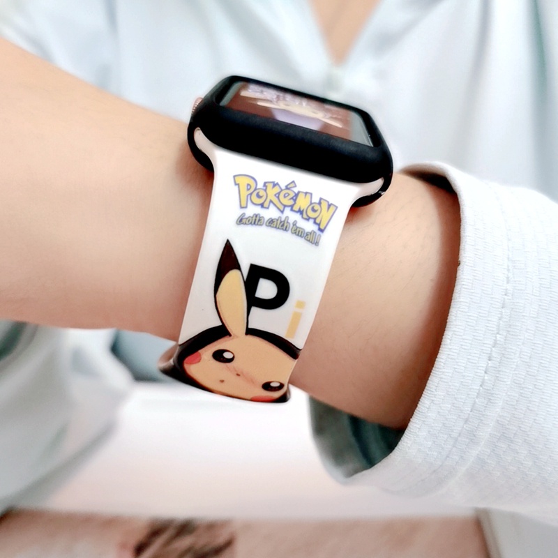 Dây Đeo Đồng Hồ Thể Thao Bằng Cao Su silicone Hình Pikachu Cho apple watch Series 7 6 SE 5 4 3 2 44mm 40mm 45mm 41mm