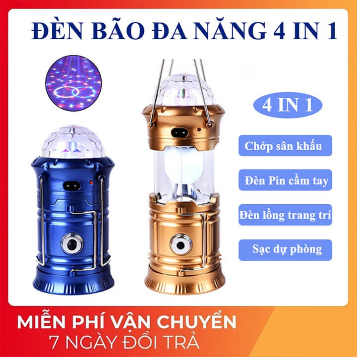 Đèn Pin cầm tay siêu sáng đa năng 4 trong 7 chớp Led sân khấu xoay nhiều màu, đèn pin xách tay, đèn lồng, đèn bão