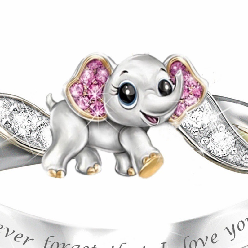 Nhẫn Đeo Tay Kim Loại Tạo Hình Chú Voi Đính Đá Vintage Cho Nữ