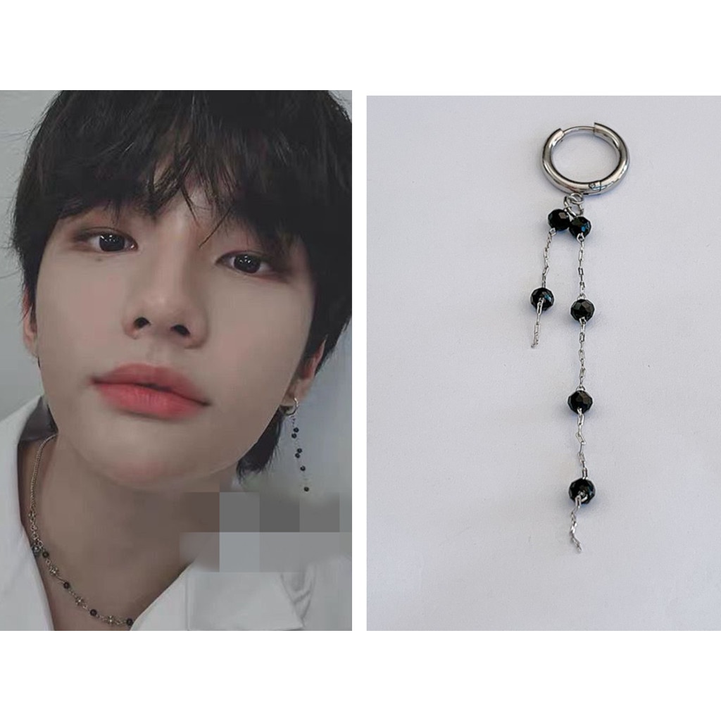 Khuyên Tai Chuỗi Hạt Đen Phong Cách Nhóm Nhạc Stray Kids