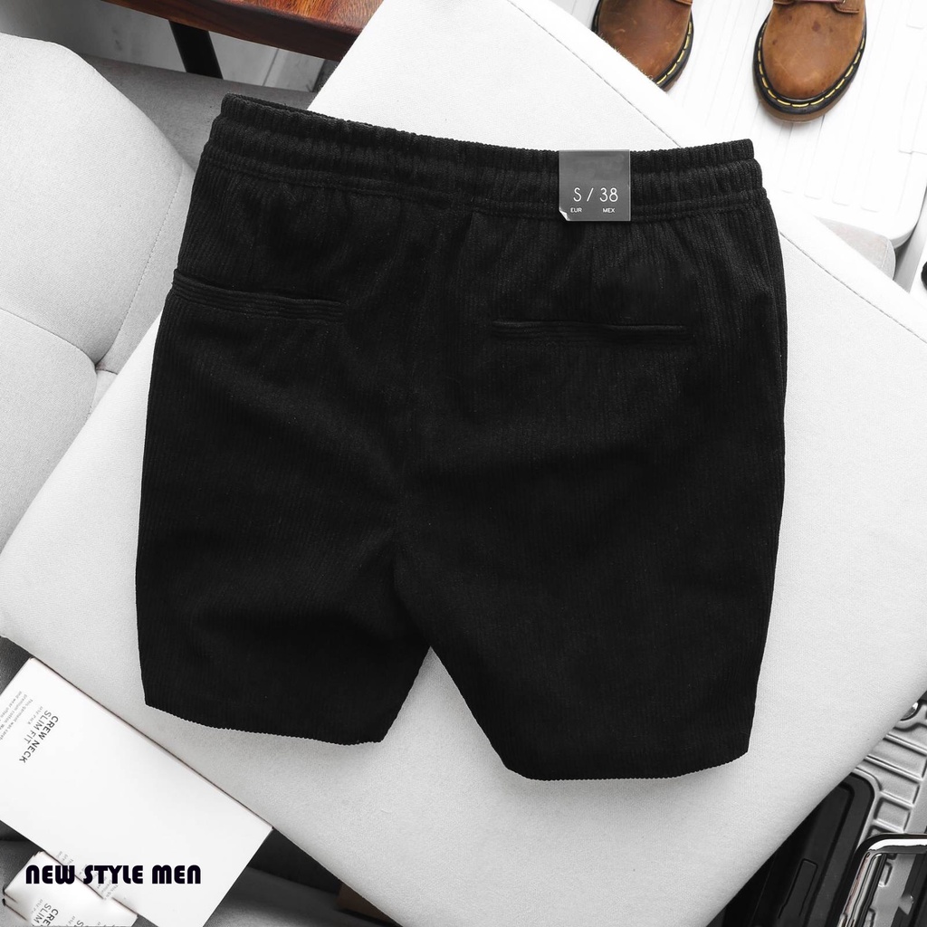 -Quần short nam nhung tăm DENIM màu đen phong cách