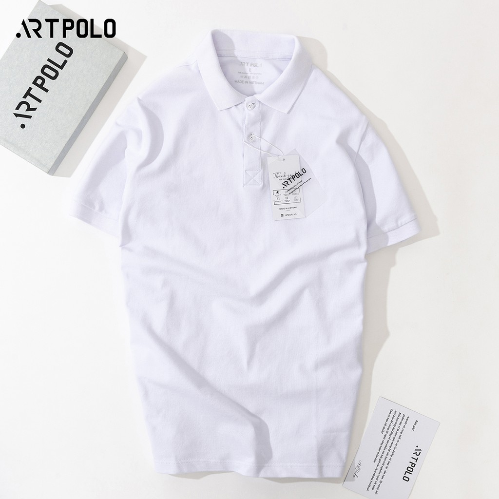 Áo Polo Nam vải Cá sấu Cotton  màu Trắng PLT - ARTPOLO form Slim trẻ trung