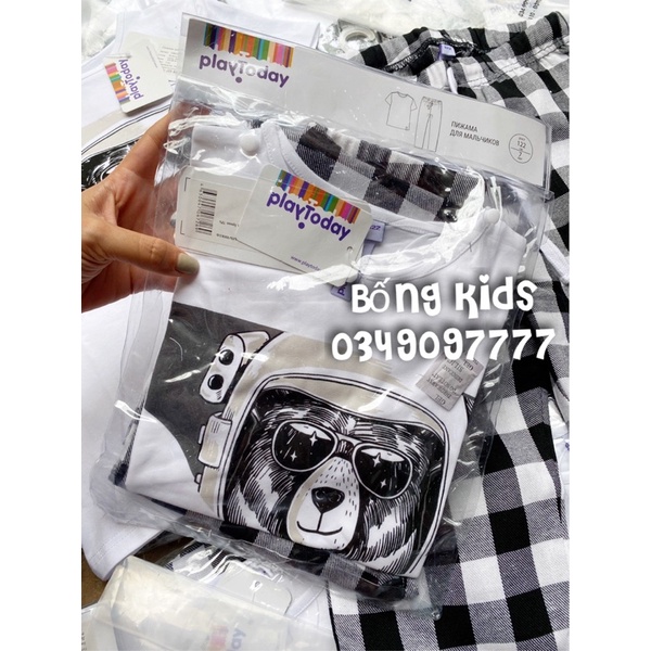 Bộ PJ Bé Trai Gấu Kẻ Ô Đen Trắng playToday