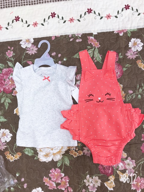 THANH Lý Set quần áo Yếm Mèo xinh xuất dư 3m,6m,9m,12m,18m