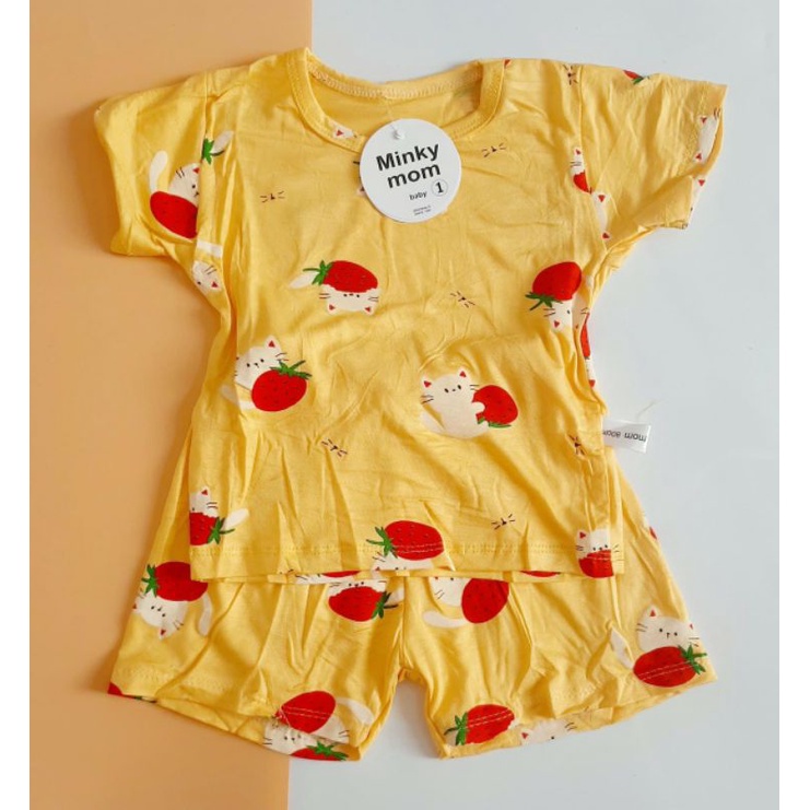 Bộ ngắn thun lạnh mẫu họa tiết minkymom bé trai bé gái