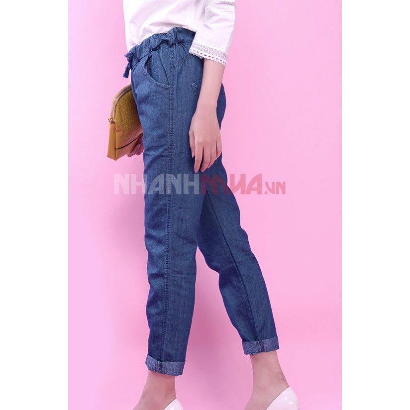 Quần baggy denim lưng thun - 2 màu: xanh nhạt/xanh đậm