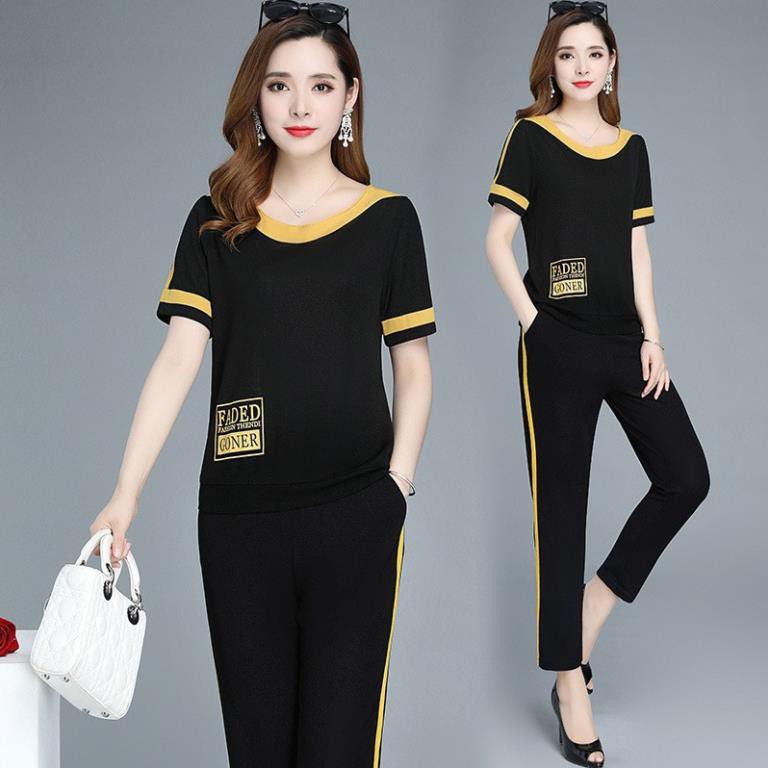 Bộ thể thao nữ cộc tay mùa hè, set đồ bộ mặc nhà nữ chất cotton co giãn _ BTT 😍