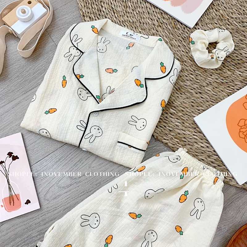 Bộ đồ ngủ Pijama cộc tay chất đũi xốp