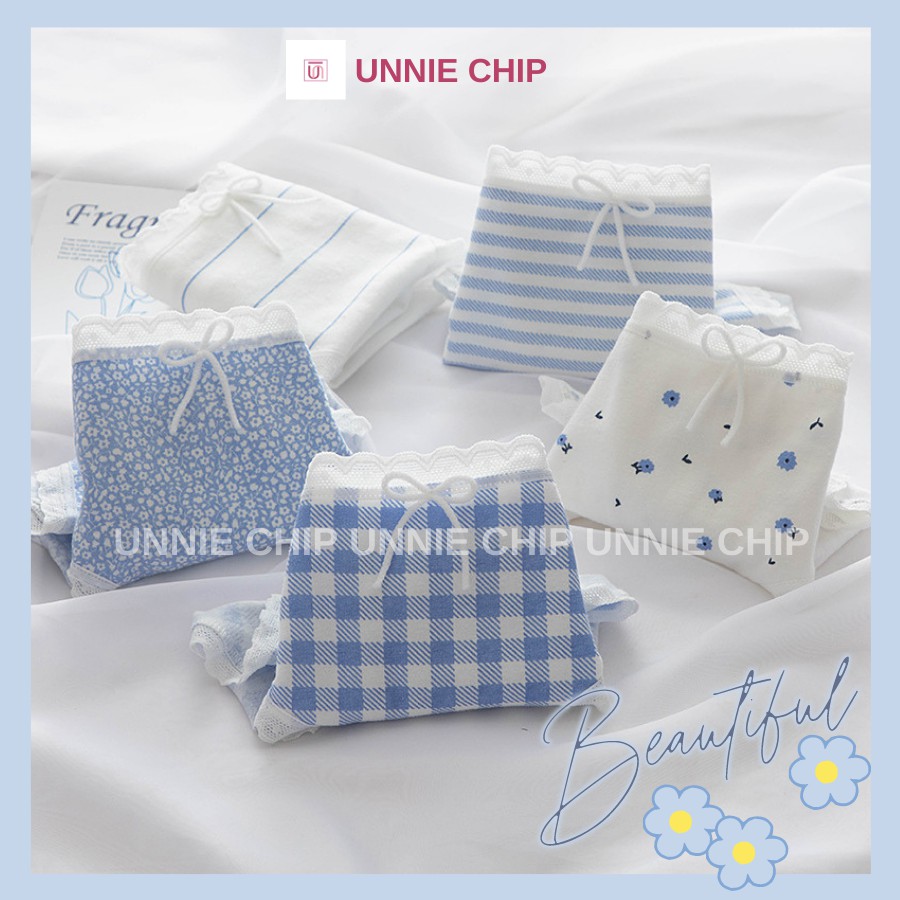 Quần lót xanh pastel họa tiết hoa nhí viền ren điệu đà sexy co giãn thấm mồ hôi QL018