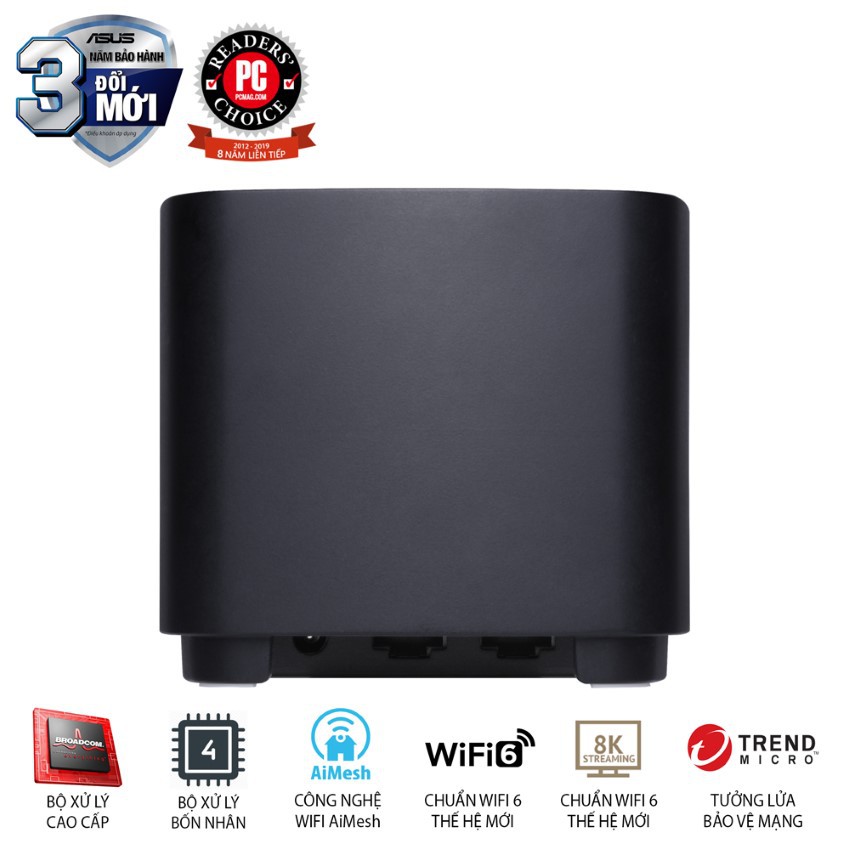 Bộ phát WiFi 6 Asus XD4 3-Pack Mesh AX1800 MU-MIMO màu đen (Hàng chính Hãng Asus Việt Nam)