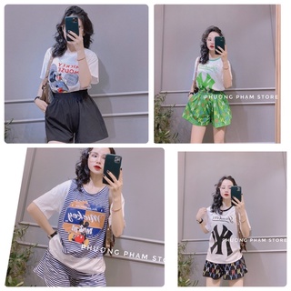 Set bộ đồ áo thun kèm quần in siêu xinh, mặc đi chơi, ở nhà đi làm đều được