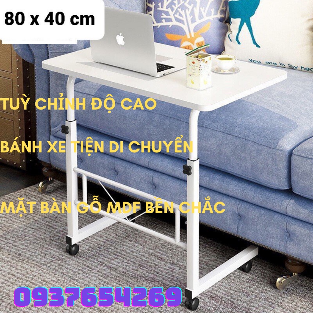 Bàn làm việc gỗ 40x80cm tuỳ chỉnh độ cao có bánh xe - NHà Mỵ Shop