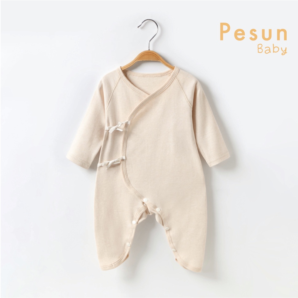 Áo Liền Quần Dài Tay Vạt Chéo Sơ Sinh 100% Vải Cotton An Toàn Cho Bé