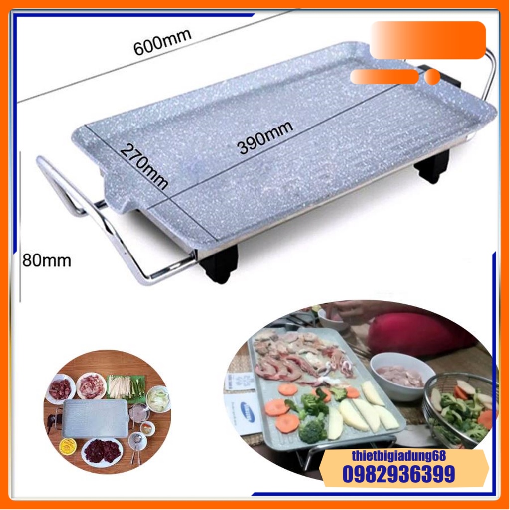 Bếp Nướng Điện ThaiLand Mitsushita Size Nhỏ 40cm Vân Đá Chống Dính, Bếp Lẩu Nướng Công Suất Lớn 1600W, Làm Nóng Nhanh