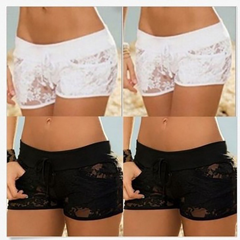 Quần short ren lưng thấp co giãn quyến rũ cho nữ