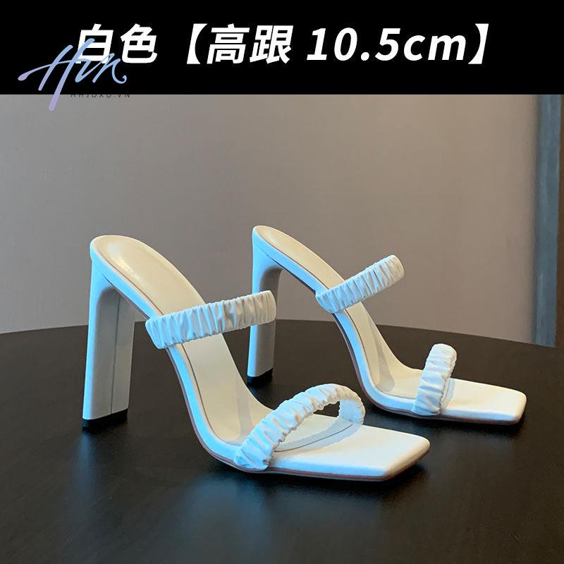 Dép Sandal Cao Gót Hở Ngón Quai Ngang Mũi Vuông 2022 Màu Sắc Nude Thời Trang Mùa Hè Dành Cho Nữ