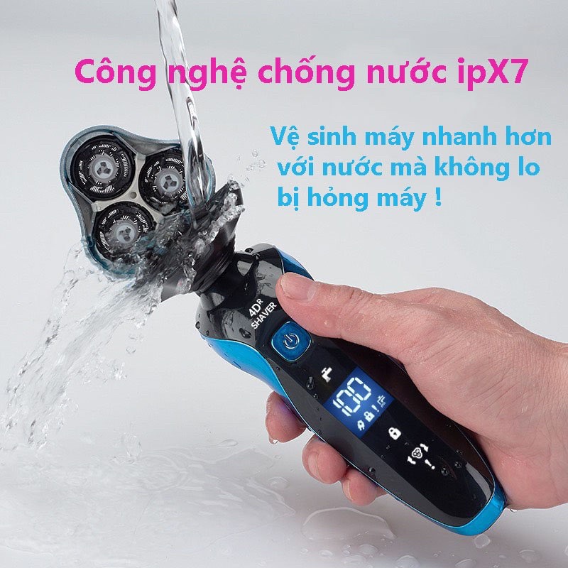 Máy Cạo Râu Khô Cao Cấp Shaver 4D, Máy Cạo Râu Đa Năng Cầm Tay 3 Lưỡi Kép,Dao Cạo Êm,Chống Nước IPX7