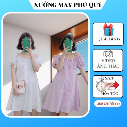 Váy đũi trễ vai tay bồng siêu xinh mịn mát, váy chữ A, váy xòe PQ00013