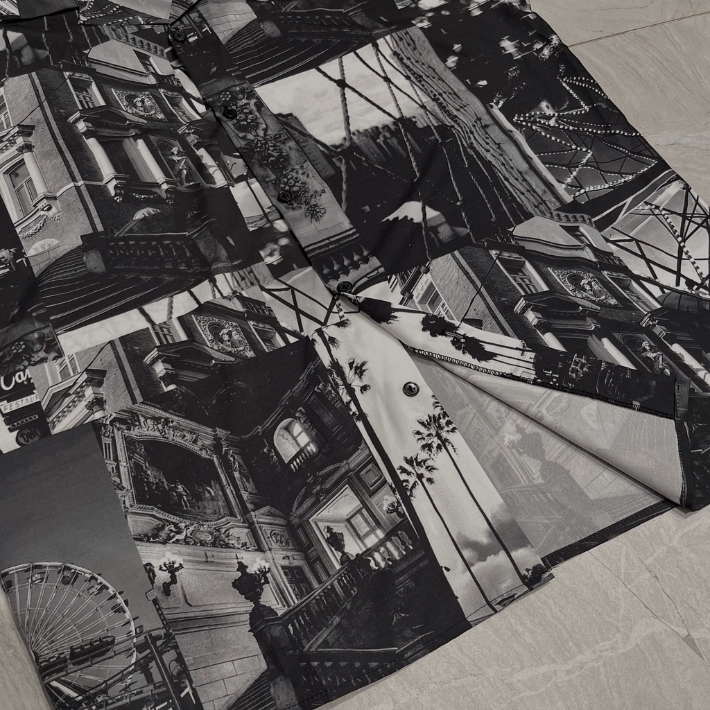 Áo sơ mi nam ROWAY vải lụa thoáng mát, form regular, Sơ mi họa tiết summer