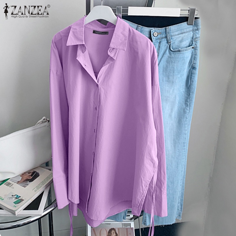 Áo sơ mi ZANZEA tay dài cổ bẻ phong cách Hàn Quốc dành cho nữ