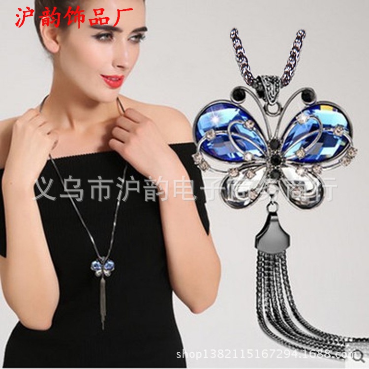 Dây chuyền nữ phong cách áo dài kiểu hồ điệp màu đen cá tính nổi bật, chất như nước cất