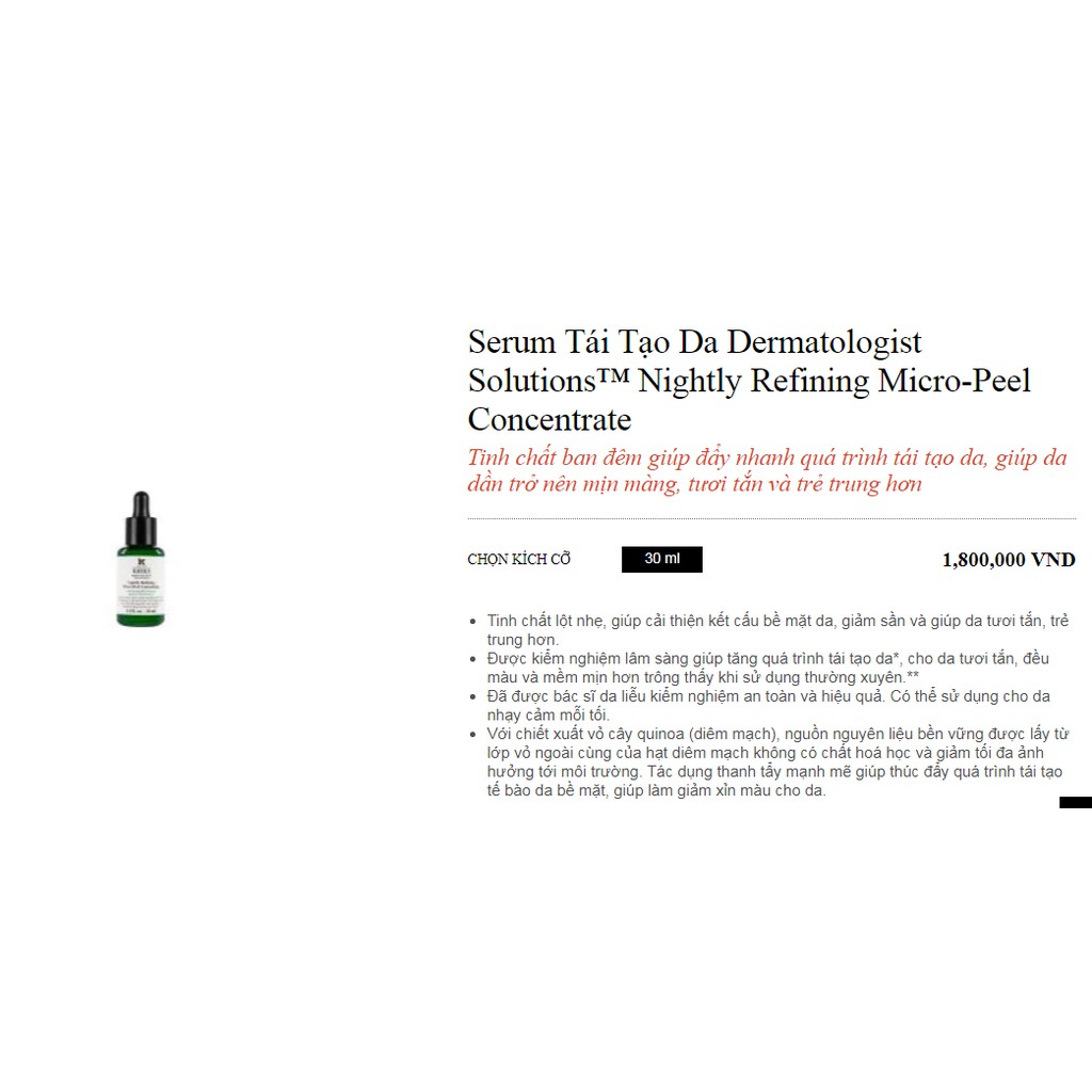 [1,5ML]TINH CHẤT TRẺ HÓA THAY DA MỚI BAN ĐÊM KIEHLS NIGHTLY MICRO PEEL