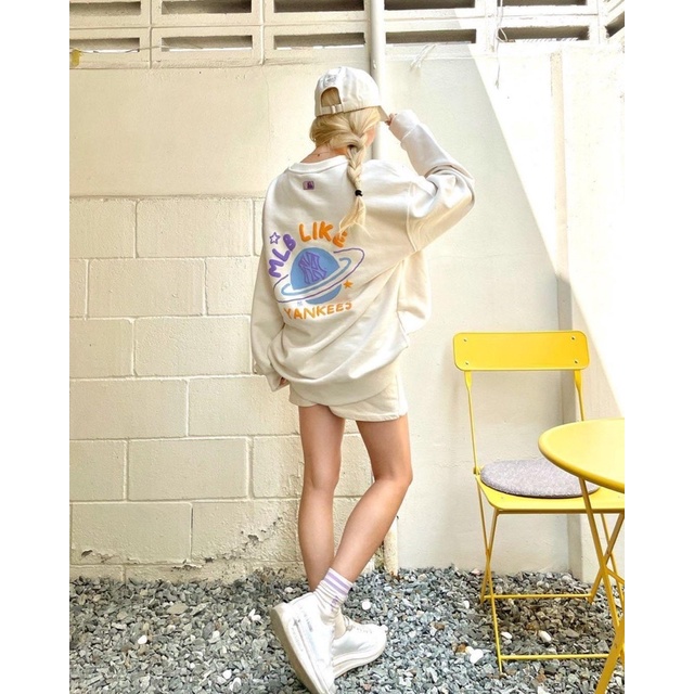 Áo nỉ thu đông mlb màu trắng tinh