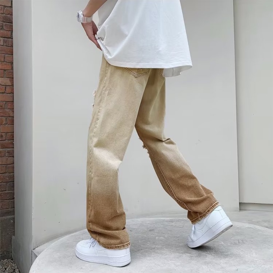 Quần Jeans Dài Rách Gối quần ống suông Thời Trang quần bò nam Dành phong cách Hàn Quốc quần jean nam retro quần bò nam rách gối