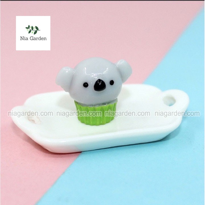 Phụ kiện tiểu cảnh bánh cupcake gấu trang trí cây cảnh, terrarium, bể cá (PKTC)