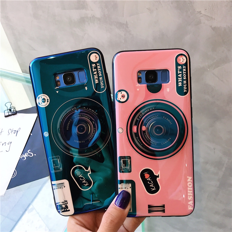 Ốp điện thoại kiểu camera độc đáo kèm vòng đỡ cho Samsung Galaxy Note 9 8 S9 S8 Plus S7 Edge A20E A20 Core