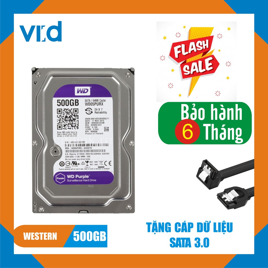 Ổ cứng  HDD   500GB Western tím  - Tặng cáp sata 3 Hàng đồng bộ tháo máy nhập khẩu từ Nhật Bản, Hàn Quốc mới 99% - BH 6T | WebRaoVat - webraovat.net.vn