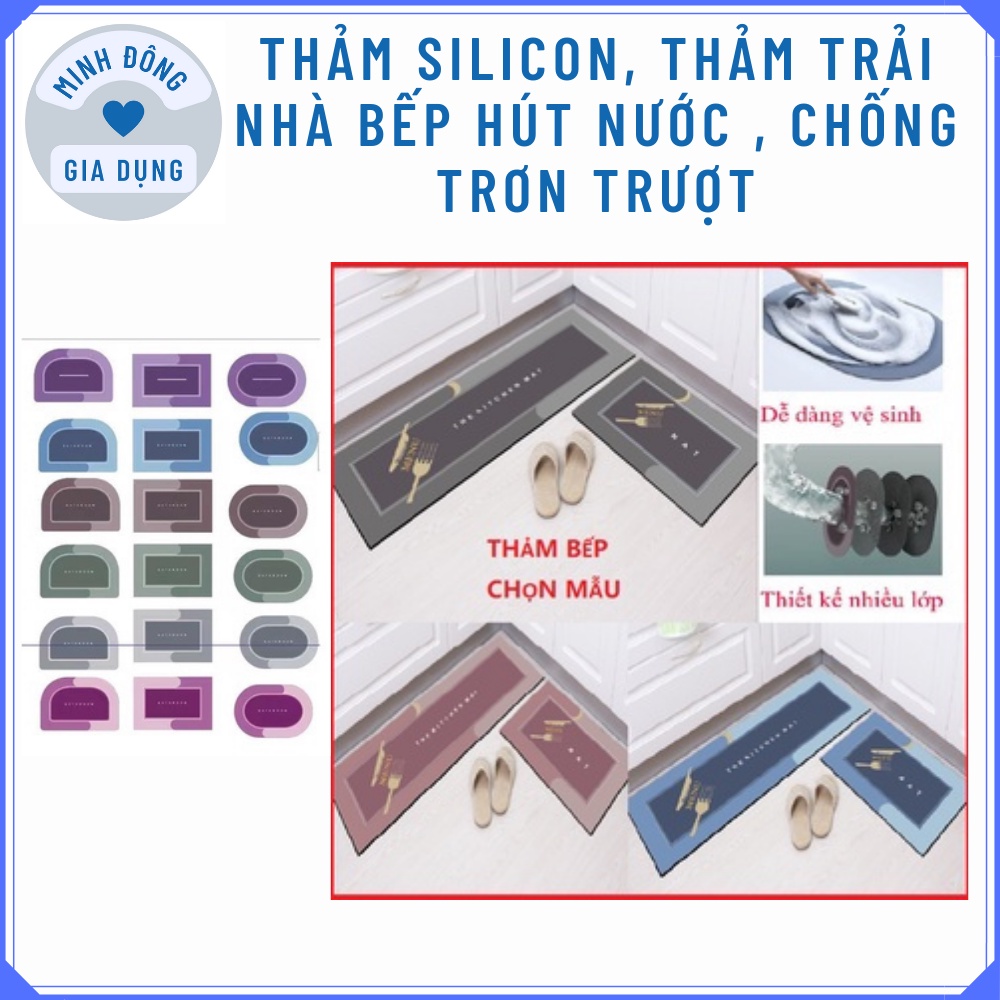 Thảm Lau Chân Nhà Bếp, Nhà Tắm - Thảm Bếp Silicon Thấm hút Nhanh, Chống Trơn Trượt. 40*60*120cm nhiều màu