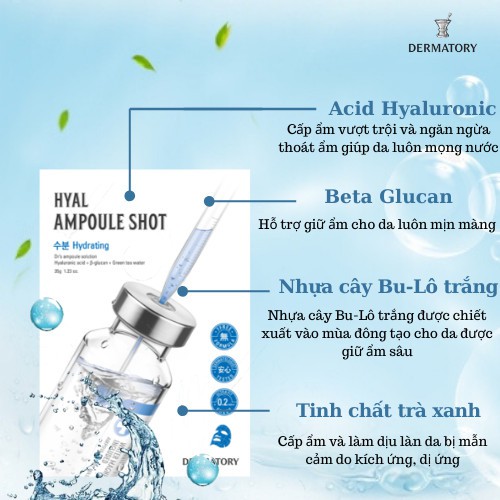 Combo 10 Mặt Nạ Giấy Cấp Ẩm Dermatory Ampoule Shot Mask Hyal-Shot 35g