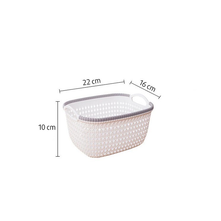 Rổ nhựa giả đan mây - Rổ nhựa chữ nhật đựng đồ có quai cầm màu pastel xinh xắn
