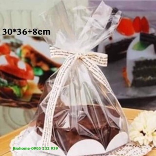 10 Túi kính trong đựng bánh kẹo kèm đế và kẽm cột size 8"