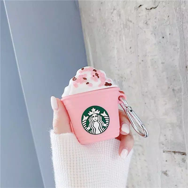 STARBUCKS Vỏ bảo vệ hộp sạc tai nghe Airpods 1 2 Pro bằng silicon mềm hình Frappuccino Pink Premium 3D TWS