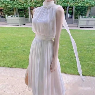 Đầm tiểu thư cổ cao dáng dài