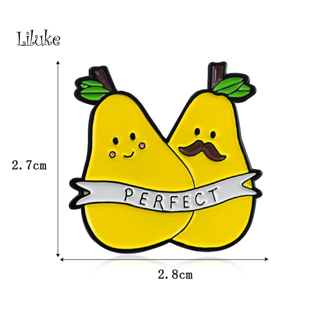 【LK】Cartoon Double Pear English Letter Perfect Badge Collar Brooch Pin Clothes Decor