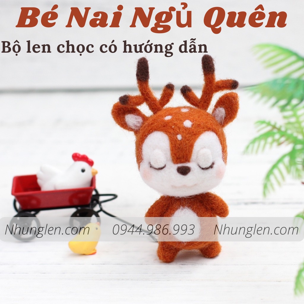 [Có Hướng dẫn làm] Kit Len chọc - Needle Felt bé Nai Ngủ Quên